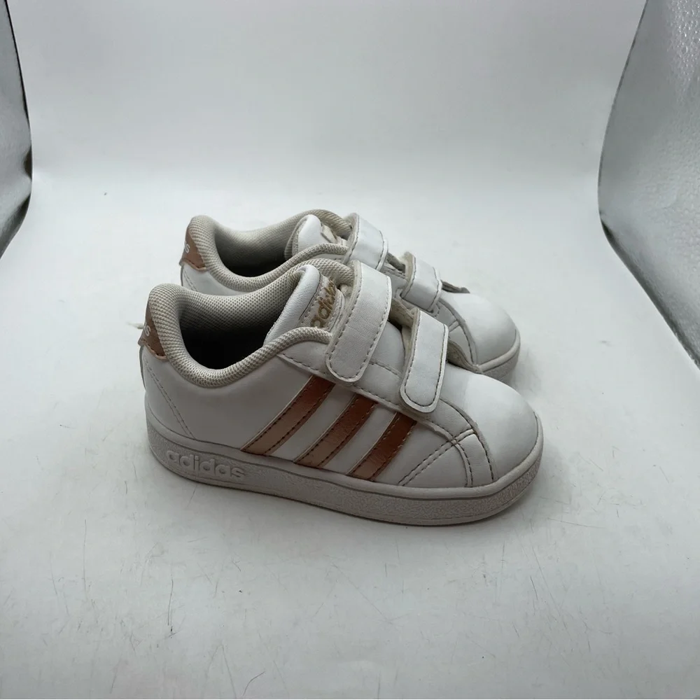 Adidas Baseline CMF INF girls white pink sneakers size 6C